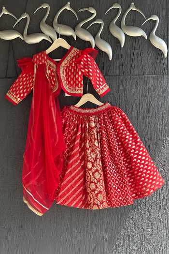 Buy The Little Tales Red Silk, Cotton, Chanderi, Net Lehenga Set Buy_The Little Tales_Red Silk, Cotton, Chanderi, Net Lehenga Set