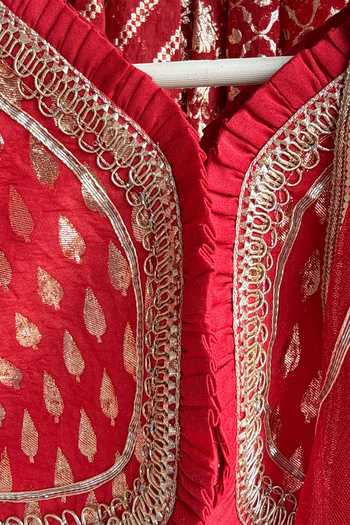 Shop The Little Tales Red Silk, Cotton, Chanderi, Net Lehenga Set Shop_The Little Tales_Red Silk, Cotton, Chanderi, Net Lehenga Set