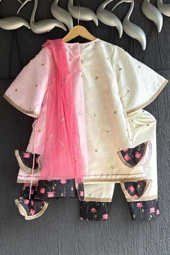 Buy The Little Tales Pink Silk, Cotton, Net Lotus Print A-line Kurta Set Online at Aza Fashions Buy_The Little Tales_Pink Silk, Cotton, Net Lotus Print A-line Kurta Set _Online_at_Aza_Fashions