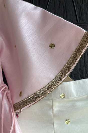 Shop The Little Tales Pink Silk, Cotton, Net Lotus Print A-line Kurta Set Online at Aza Fashions Shop_The Little Tales_Pink Silk, Cotton, Net Lotus Print A-line Kurta Set _Online_at_Aza_Fashions