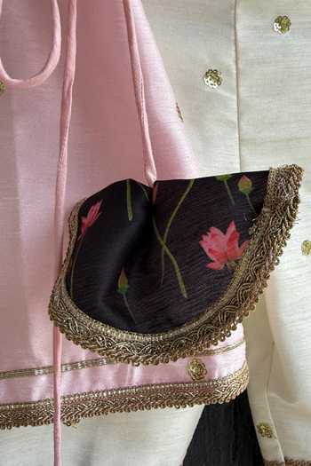 Buy The Little Tales Pink Silk, Cotton, Net Lotus Print A-line Kurta Set Buy_The Little Tales_Pink Silk, Cotton, Net Lotus Print A-line Kurta Set