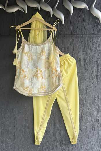 Buy The Little Tales Yellow Silk, Cotton, Net Strappy Kurta Dhoti Pant Set Online at Aza Fashions Buy_The Little Tales_Yellow Silk, Cotton, Net Strappy Kurta Dhoti Pant Set _Online_at_Aza_Fashions