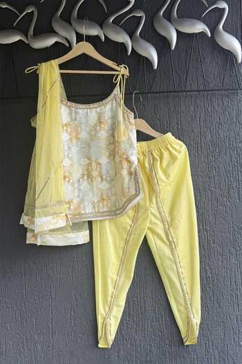Shop The Little Tales Yellow Silk, Cotton, Net Strappy Kurta Dhoti Pant Set Online at Aza Fashions Shop_The Little Tales_Yellow Silk, Cotton, Net Strappy Kurta Dhoti Pant Set _Online_at_Aza_Fashions