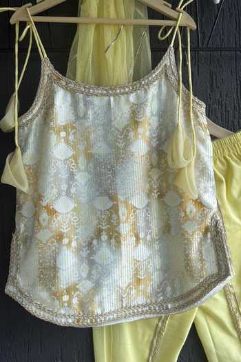 The Little Tales Yellow Silk, Cotton, Net Strappy Kurta Dhoti Pant Set at Aza Fashions The Little Tales_Yellow Silk, Cotton, Net Strappy Kurta Dhoti Pant Set _at_Aza_Fashions