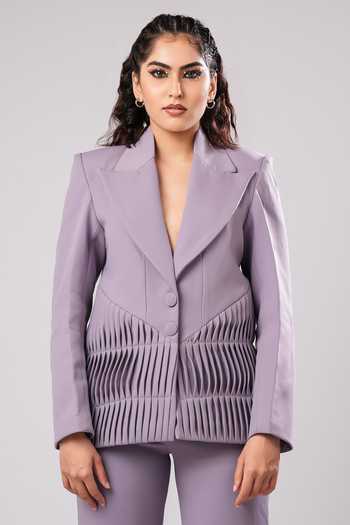 Buy Ahi Clothing Lilac Crepe, Suiting V-neck Seren Blazer And Pant Set Buy_Ahi Clothing_Lilac Crepe, Suiting V-neck Seren Blazer And Pant Set