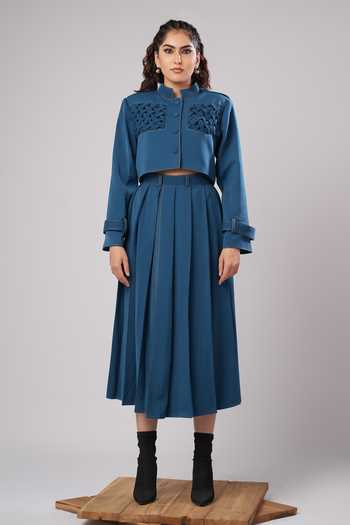 Ahi Clothing Blue Crepe Bandeau Neck Ivy Braided Co-ord Skirt Set Online at Aza Fashions Ahi Clothing_Blue Crepe Bandeau Neck Ivy Braided Co-ord Skirt Set _Online_at_Aza_Fashions