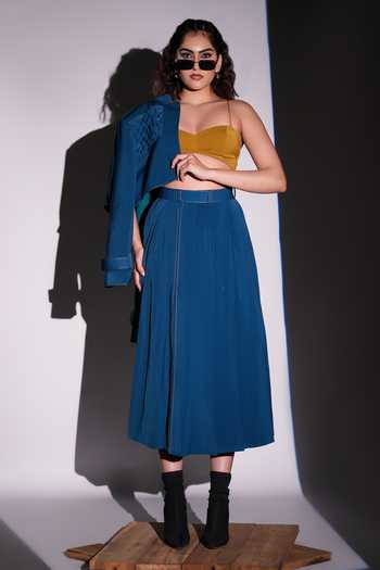 Ahi Clothing Blue Crepe Bandeau Neck Ivy Braided Co-ord Skirt Set at Aza Fashions Ahi Clothing_Blue Crepe Bandeau Neck Ivy Braided Co-ord Skirt Set _at_Aza_Fashions