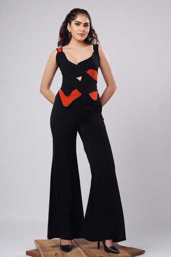 Ahi Clothing_Black Crepe Sweetheart Neck Helen Sculpted Corset Top With Trouser _Online_at_Aza_Fashions