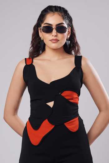 Buy_Ahi Clothing_Black Crepe Sweetheart Neck Helen Sculpted Corset Top With Trouser _Online_at_Aza_Fashions