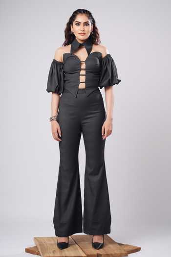 Shop_Ahi Clothing_Charcoal Suiting Sweetheart Neck Heidi Corset Top With Flared Trouser _Online_at_Aza_Fashions