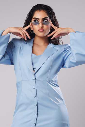 Shop_Ahi Clothing_Blue Suiting Bandeau Neck Brylee Structured Blazer Dress With Top _Online_at_Aza_Fashions
