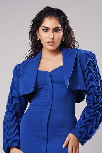 Buy_Ahi Clothing_Cobalt Crepe Sweetheart , Open Scarlett Sculpted Mini Dress With Bolero 
