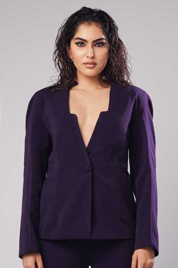 Ahi Clothing_Purple Crepe Violet Structured Blazer And Flared Trouser Set _Online_at_Aza_Fashions