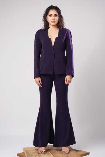 Buy_Ahi Clothing_Purple Crepe Violet Structured Blazer And Flared Trouser Set _Online_at_Aza_Fashions