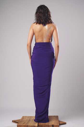 Ahi Clothing Juliet Amethyst Draped Halter Gown 