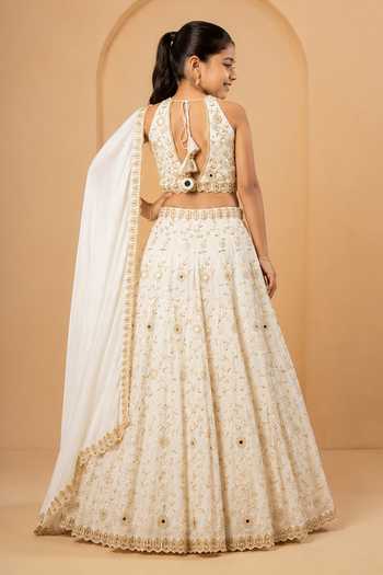 Quench A Thirst Ivory Mirror Embellished Lehenga Set