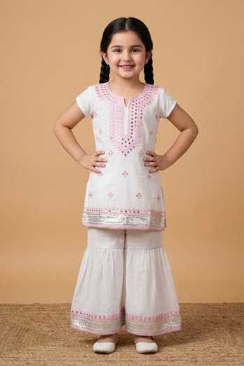 Byb Premium White Embroidered Top & Sharara Set