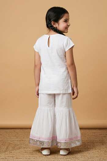 Byb Premium White Embroidered Top & Sharara Set
