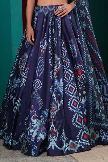 Buy Miku Kumar Blue Silk V-neck Princess Marina Printed Lehenga Set Online at Aza Fashions Buy_Miku Kumar_Blue Silk V-neck Princess Marina Printed Lehenga Set _Online_at_Aza_Fashions