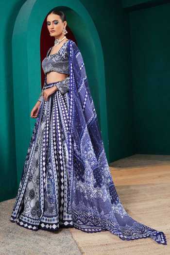 Buy Miku Kumar Blue Silk Square Neck Princess Isolde Printed Lehenga Set Online at Aza Fashions Buy_Miku Kumar_Blue Silk Square Neck Princess Isolde Printed Lehenga Set _Online_at_Aza_Fashions