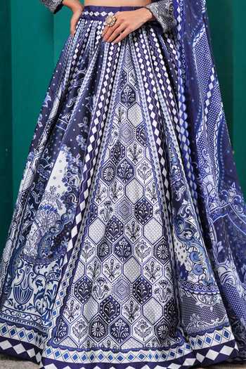 Miku Kumar Blue Silk Square Neck Princess Isolde Printed Lehenga Set at Aza Fashions Miku Kumar_Blue Silk Square Neck Princess Isolde Printed Lehenga Set _at_Aza_Fashions