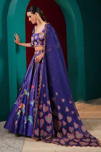Shop Miku Kumar Purple Silk Square Neck Princess Seraphine Printed Lehenga Set Online at Aza Fashions Shop_Miku Kumar_Purple Silk Square Neck Princess Seraphine Printed Lehenga Set _Online_at_Aza_Fashions