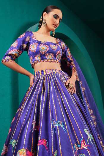 Shop Miku Kumar Purple Silk Square Neck Princess Seraphine Printed Lehenga Set Shop_Miku Kumar_Purple Silk Square Neck Princess Seraphine Printed Lehenga Set
