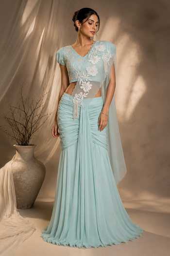 Neelu And Manvi Pleated Skirt Saree With Blouse 