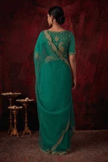 Neelu And Manvi Paisley Border Organza Saree & Silk Blouse 