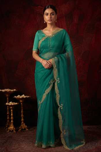 Neelu And Manvi Paisley Border Organza Saree & Silk Blouse 