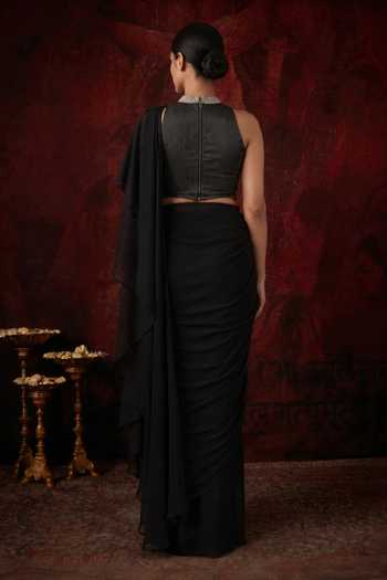 Neelu And Manvi Pre-Draped Saree With Embroidered Blouse 