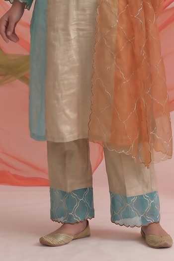 Buy Neelu And Manvi Gold Organza, Tissue Round Neck Kurta Pant Set Online at Aza Fashions Buy_Neelu And Manvi_Gold Organza, Tissue Round Neck Kurta Pant Set _Online_at_Aza_Fashions