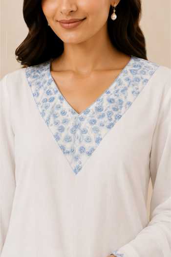 Shop Neelu And Manvi White Organza, Georgette V-neck V Kurta Set Online at Aza Fashions Shop_Neelu And Manvi_White Organza, Georgette V-neck V Kurta Set _Online_at_Aza_Fashions