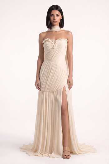 Pinup By Astha Off Shoulder Draped Gown 
