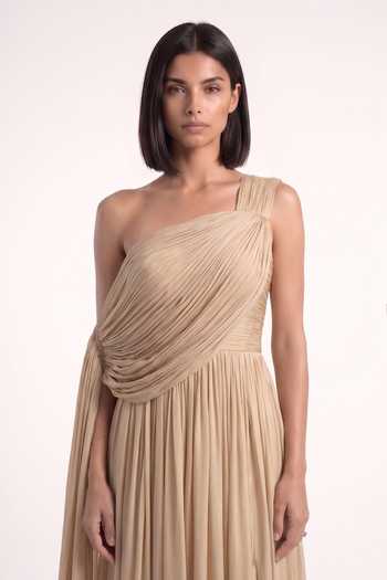Buy Pinup By Astha Beige Chiffon One Shoulder Cowl Gown Online at Aza Fashions Buy_Pinup By Astha_Beige Chiffon One Shoulder Cowl Gown _Online_at_Aza_Fashions