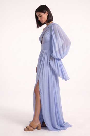Pinup By Astha Blue Chiffon One Shoulder Gown Online at Aza Fashions Pinup By Astha_Blue Chiffon One Shoulder Gown _Online_at_Aza_Fashions