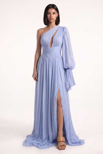 Buy Pinup By Astha Blue Chiffon One Shoulder Gown Online at Aza Fashions Buy_Pinup By Astha_Blue Chiffon One Shoulder Gown _Online_at_Aza_Fashions