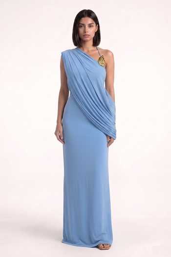 Pinup By Astha One Shoulder Draped Gown 