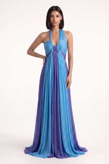 Pinup By Astha Blue Chiffon Halter Neck Draped Gown Online at Aza Fashions Pinup By Astha_Blue Chiffon Halter Neck Draped Gown _Online_at_Aza_Fashions