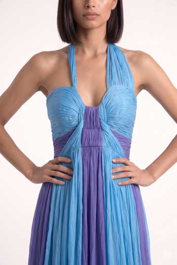 Pinup By Astha Blue Chiffon Halter Neck Draped Gown at Aza Fashions Pinup By Astha_Blue Chiffon Halter Neck Draped Gown _at_Aza_Fashions