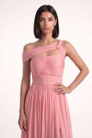 Pinup By Astha Pink Chiffon One Shoulder Off Draped Gown Online at Aza Fashions Pinup By Astha_Pink Chiffon One Shoulder Off Draped Gown _Online_at_Aza_Fashions