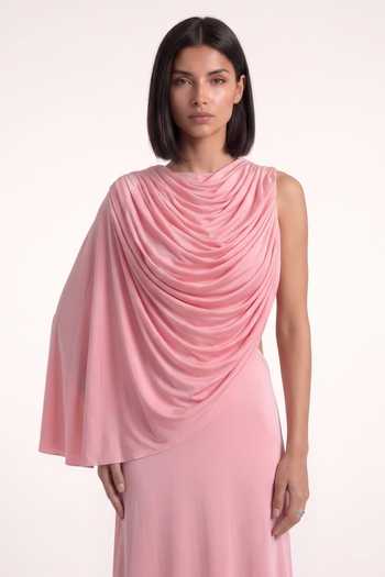 Buy Pinup By Astha Pink Lycra Cowl Neck Backless Draped Gown Online at Aza Fashions Buy_Pinup By Astha_Pink Lycra Cowl Neck Backless Draped Gown _Online_at_Aza_Fashions