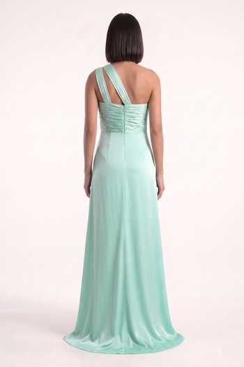 Pinup By Astha Green Georgette, Satin One Shoulder Knotted Gown Online at Aza Fashions Pinup By Astha_Green Georgette, Satin One Shoulder Knotted Gown _Online_at_Aza_Fashions