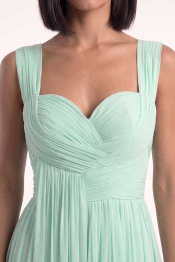 Shop Pinup By Astha Green Chiffon Sweetheart Neck Mint Pleated Gown Online at Aza Fashions Shop_Pinup By Astha_Green Chiffon Sweetheart Neck Mint Pleated Gown _Online_at_Aza_Fashions