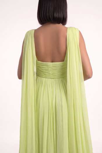 Pinup By Astha Green Chiffon Cowl Neck Draped Gown Online at Aza Fashions Pinup By Astha_Green Chiffon Cowl Neck Draped Gown _Online_at_Aza_Fashions