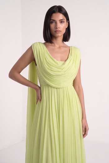 Pinup By Astha Green Chiffon Cowl Neck Draped Gown at Aza Fashions Pinup By Astha_Green Chiffon Cowl Neck Draped Gown _at_Aza_Fashions