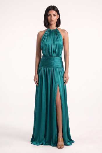 Pinup By Astha Teal Halter Neck Gown 