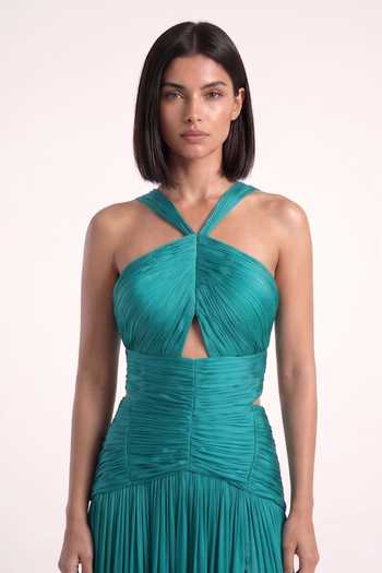 Pinup By Astha Green Chiffon Halter , Keyhole Sculpted Ruched Bodice Gown Online at Aza Fashions Pinup By Astha_Green Chiffon Halter , Keyhole Sculpted Ruched Bodice Gown _Online_at_Aza_Fashions