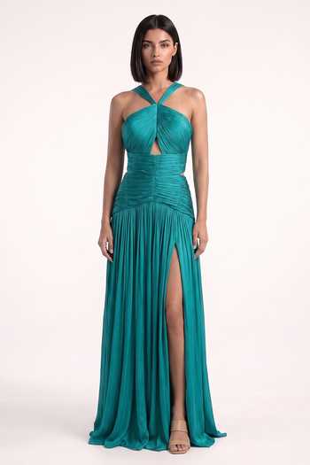 Buy Pinup By Astha Green Chiffon Halter , Keyhole Sculpted Ruched Bodice Gown Online at Aza Fashions Buy_Pinup By Astha_Green Chiffon Halter , Keyhole Sculpted Ruched Bodice Gown _Online_at_Aza_Fashions
