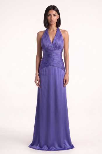 Pinup By Astha Ruched Pleated Backless Gown 